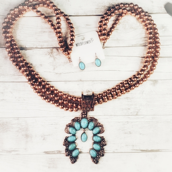 copper turquoise squash blossom necklace - Picture 5 of 5